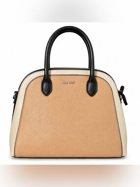 Nine West Gertrude Colorblock Dome Satchel Handbag Cream Tan Black